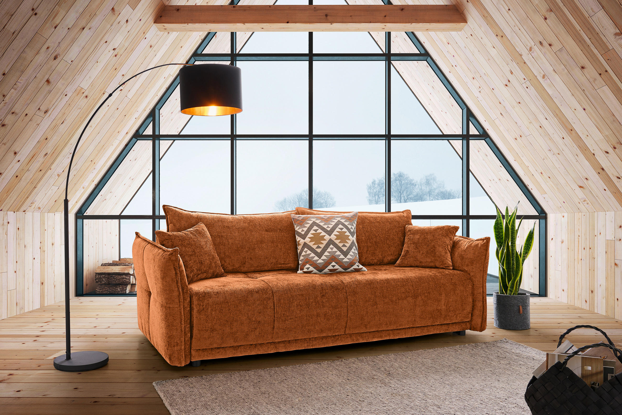 BOXSPRINGSOFA Chenille Rostfarben  - Rostfarben/Schwarz, MODERN, Kunststoff/Textil (235/95/108cm) - Hom`in