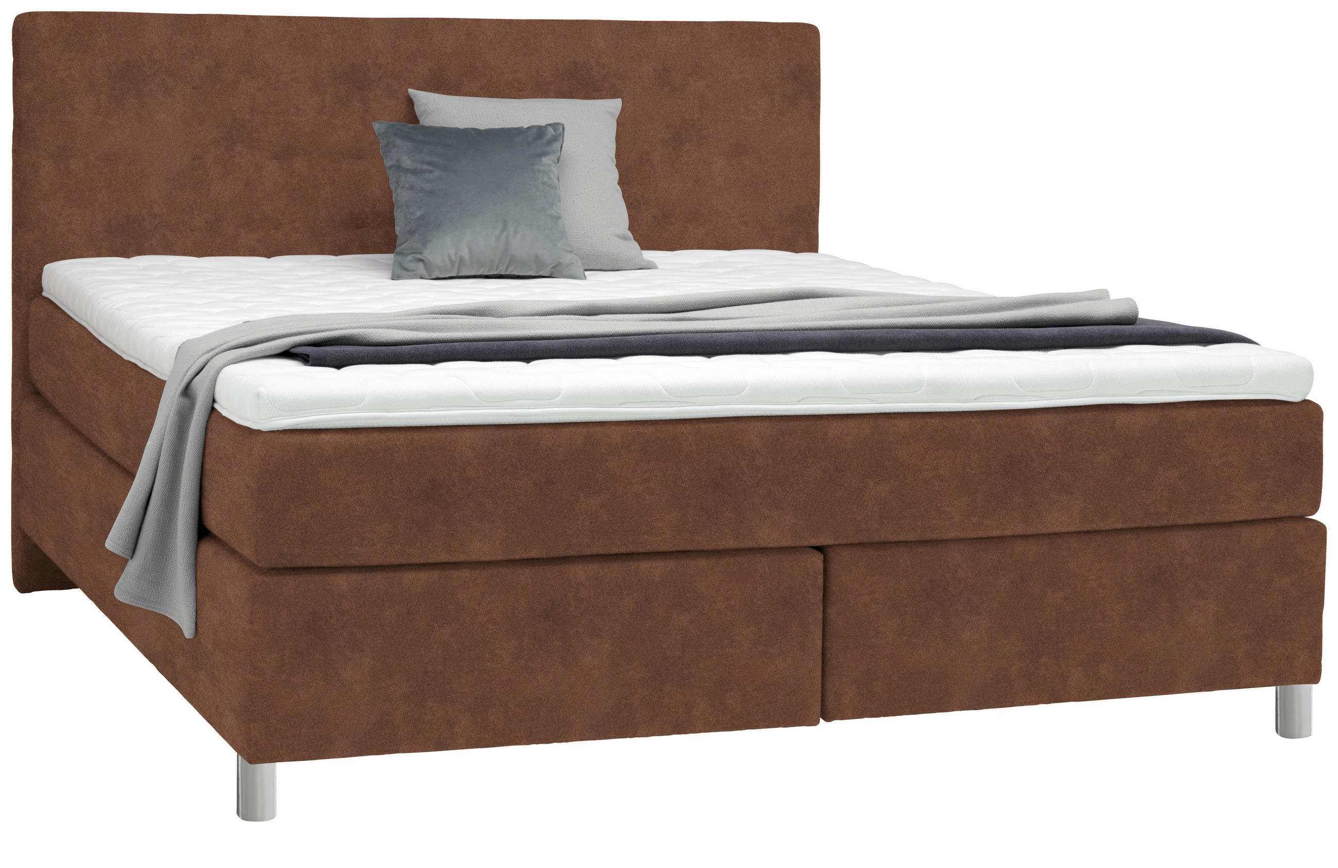 BOXSPRINGBETT 180/200 cm  in Cognac  - Chromfarben/Cognac, KONVENTIONELL, Kunststoff/Textil (180/200cm) - Voleo