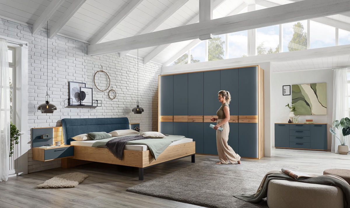 BETTANLAGE 180/200 cm  in Blau, Eichefarben  - Blau/Eichefarben, Design, Holz/Holzwerkstoff (180/200cm) - Dieter Knoll