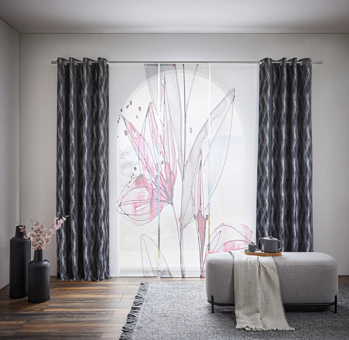 ÖSENSCHAL Gent blickdicht 135/250 cm   - Schwarz, Design, Textil (135/250cm) - Ambiente