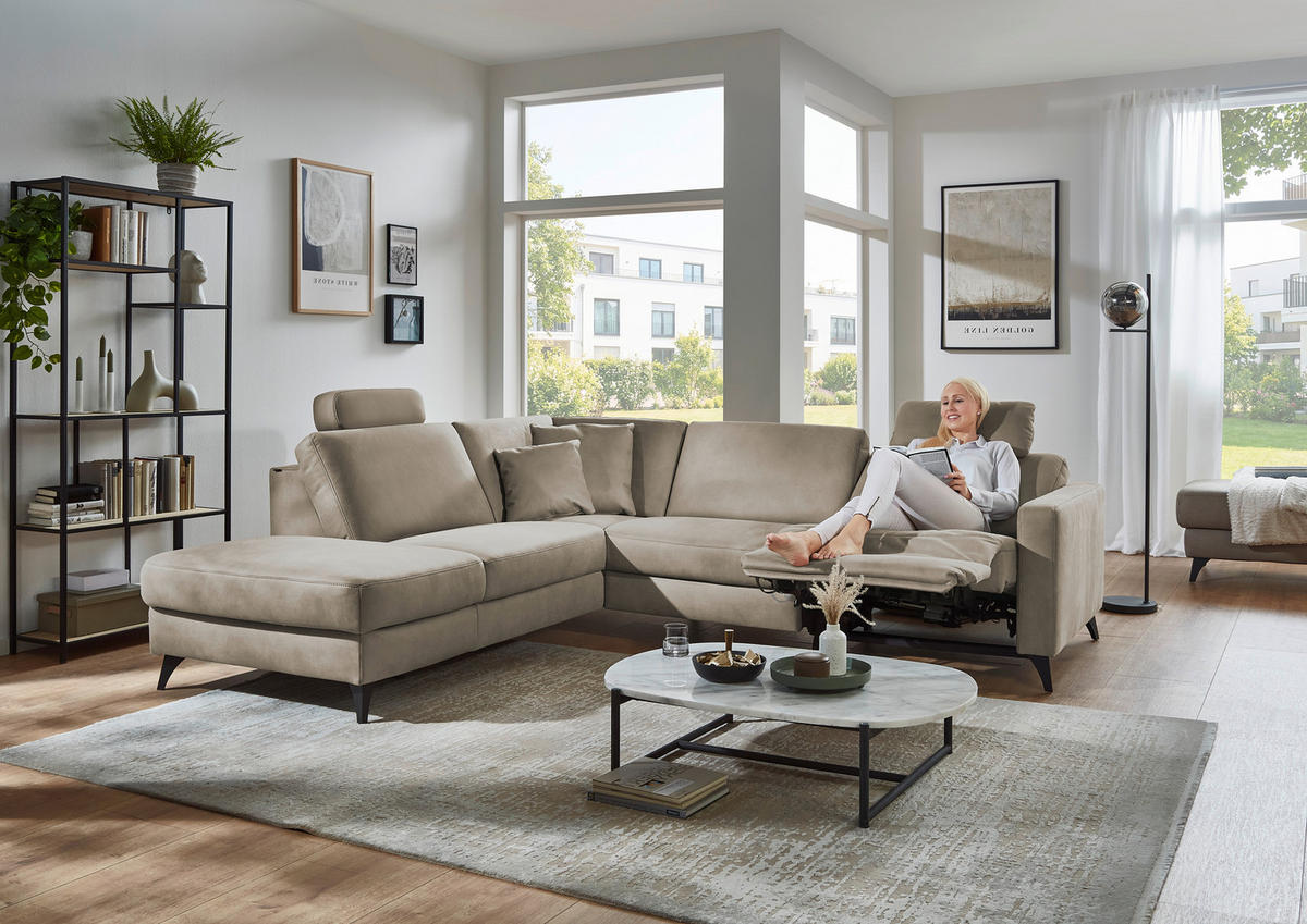 ECKSOFA Dieter Knoll Beigebraun Mikrofaser  - Beigebraun/Schwarz, Design, Textil/Metall (238/269cm) - Dieter Knoll