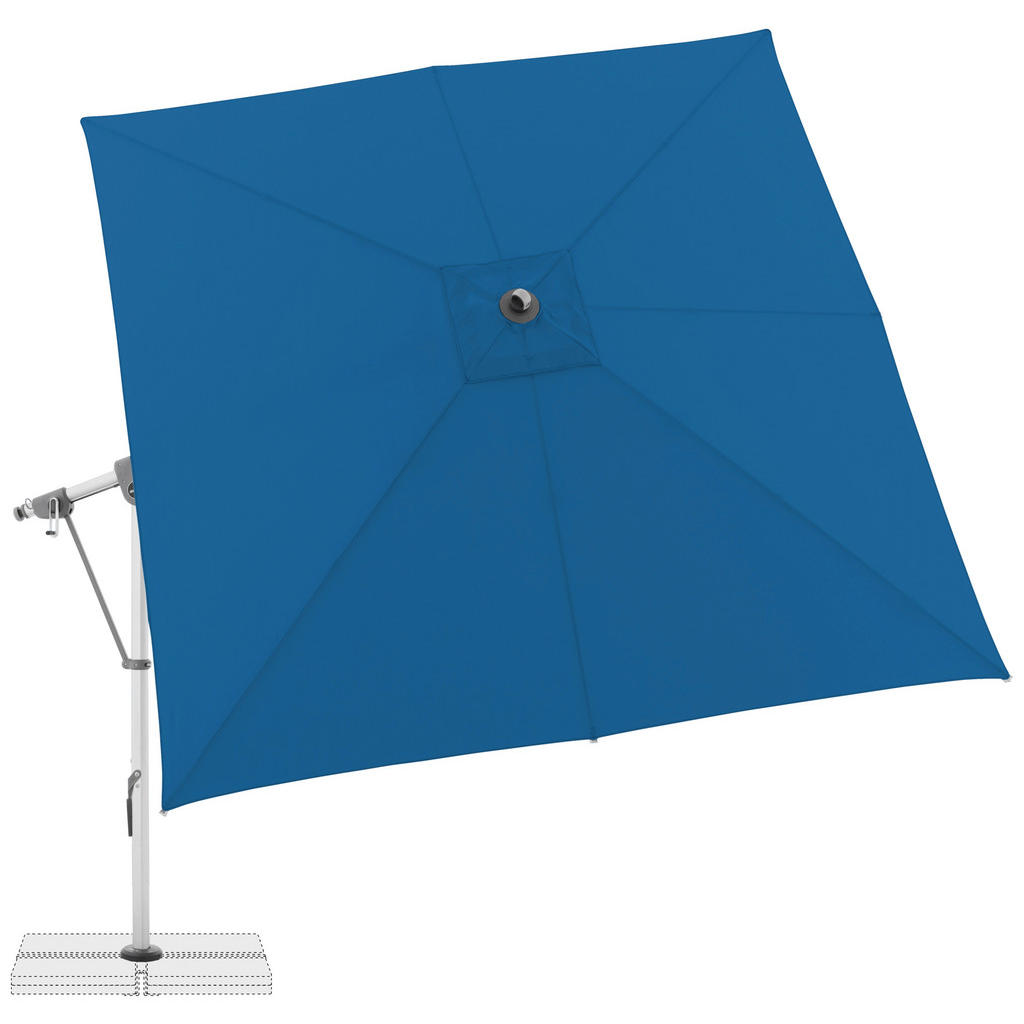Thumbnail - Doppler Ampelschirm, Hellgrau, Hellblau, Metall, Textil, 300x300 cm, 360° drehbar, lichtecht, regenabweisend, wetterbest...