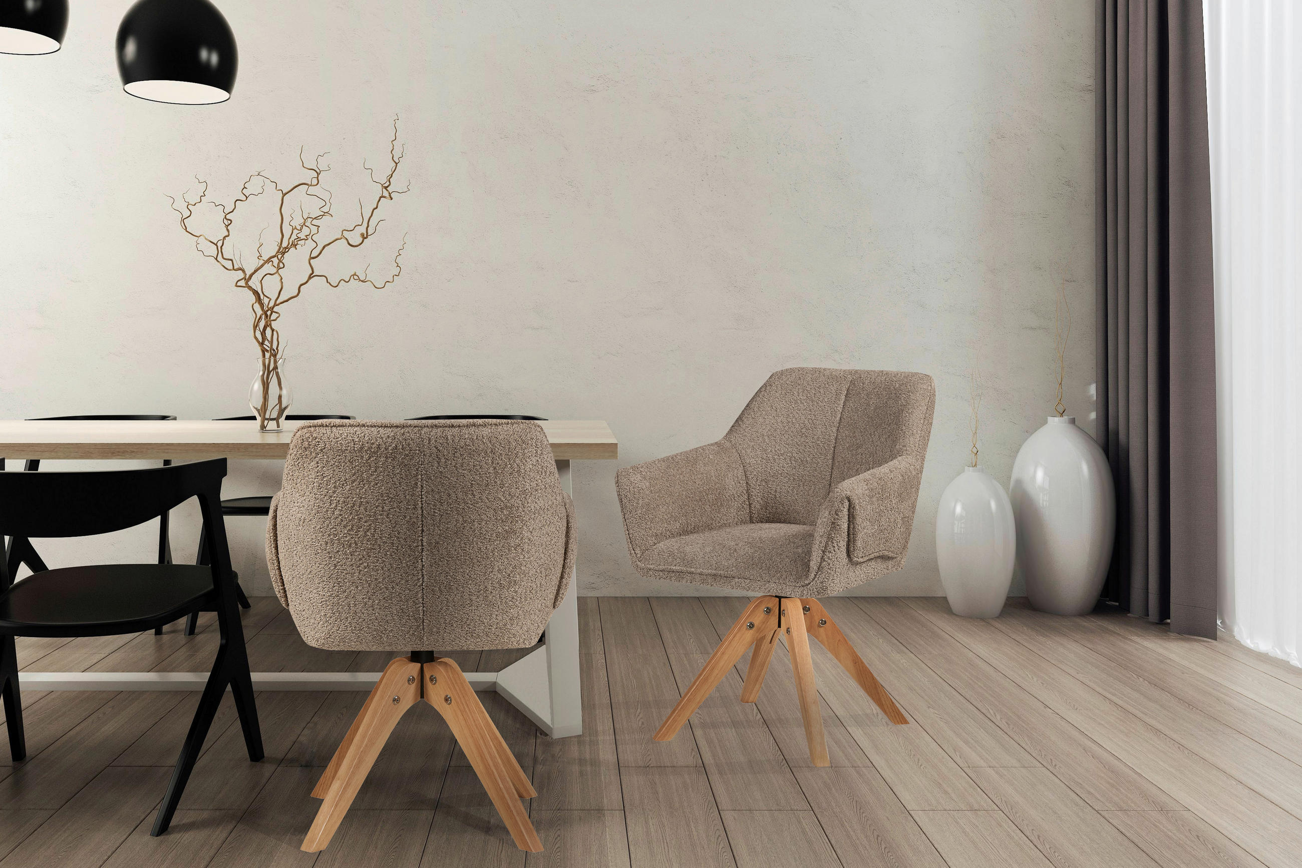 ARMLEHNSTUHL  in Textilgeflecht  - Hellbraun/Beige, MODERN, Holz/Textil (63/84/61cm) - Kayoom