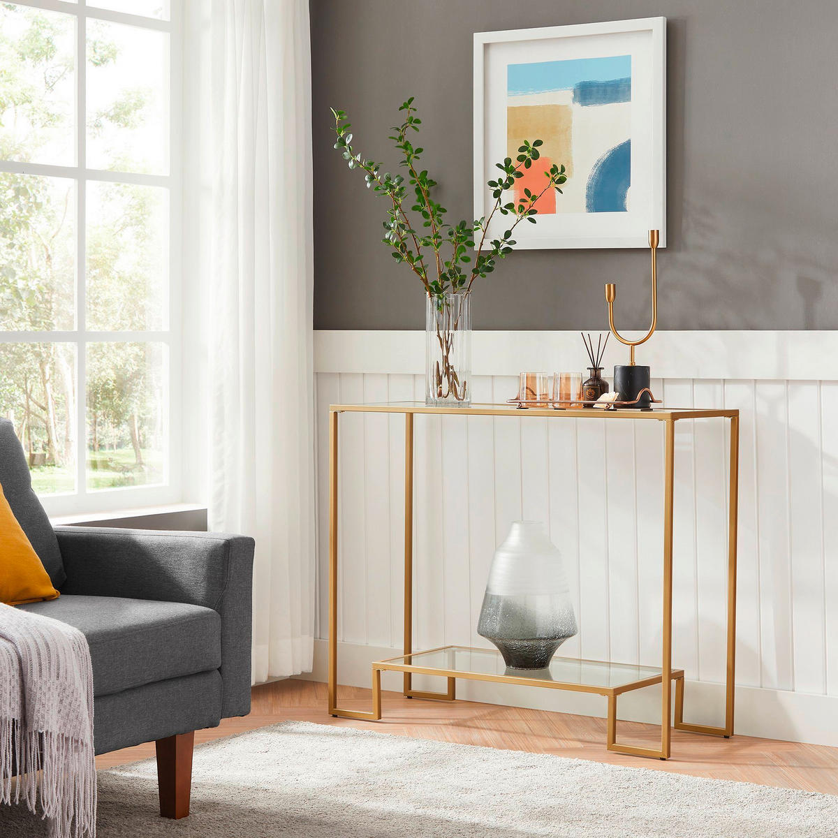KONSOLENTISCH Goldfarben  - Goldfarben, Trend, Glas/Metall (100/35/80cm) - Boxxx