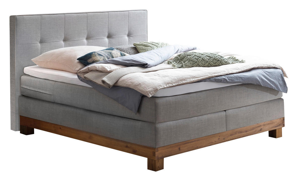 BOXSPRINGBETT 180/200 cm  in Grau, Eichefarben  - Eichefarben/Grau, KONVENTIONELL, Holz/Textil (180/200cm) - Hasena