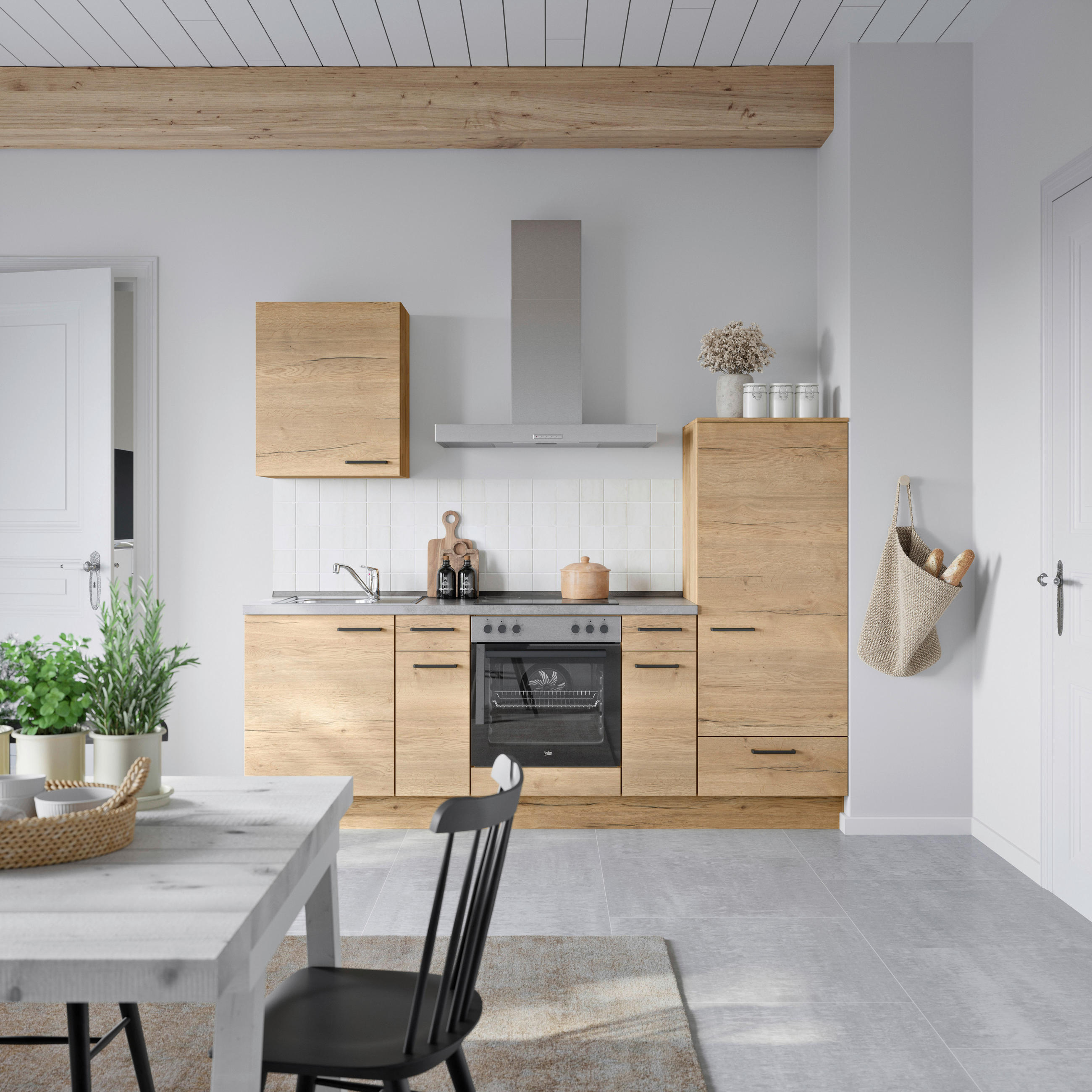 KÜCHENBLOCK 240 cm   in Eichefarben, Schieferfarben  - Schieferfarben/Eichefarben, MODERN, Holzwerkstoff/Metall (240cm) - Nobilia