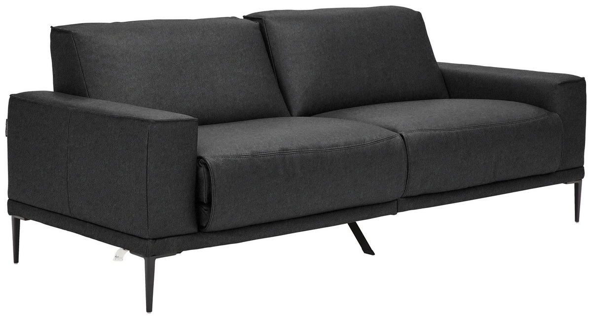 2,5-SITZER in Leder Schwarz  - Schwarz, Design, Leder/Metall (200/102/92cm) - Johann Jakob