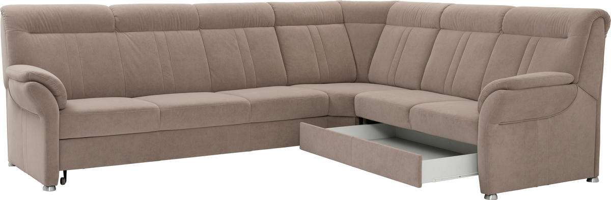 ECKSOFA Beige Velours, beflockt  - Beige/Silberfarben, KONVENTIONELL, Textil/Metall (248/306cm) - Beldomo Comfort