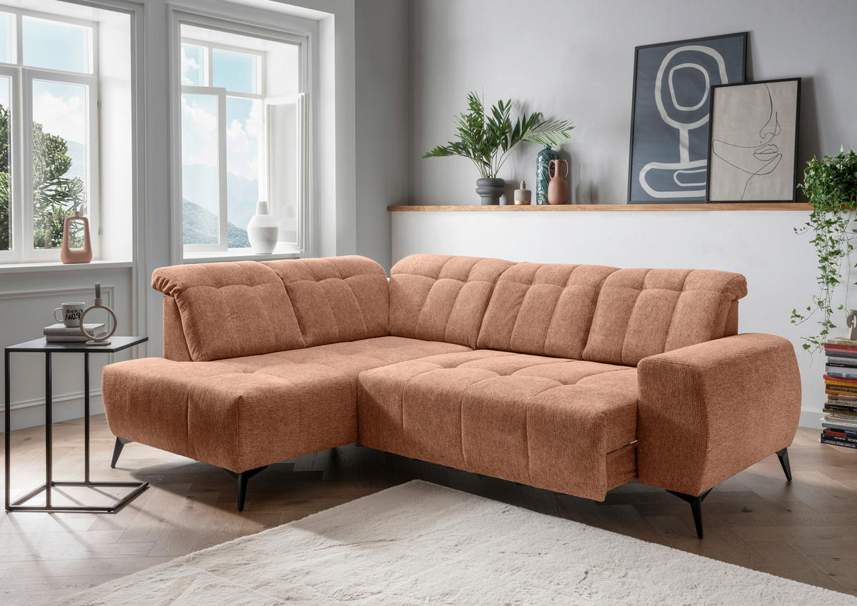 ECKSOFA Koralle Chenille  - Koralle/Schwarz, MODERN, Textil/Metall (200/261cm) - Livetastic