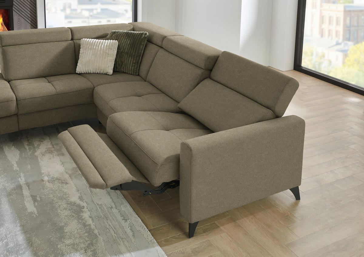 ECKSOFA Flachgewebe Graugrün  - Schwarz/Graugrün, Konventionell, Textil/Metall (214/276cm) - Beldomo System