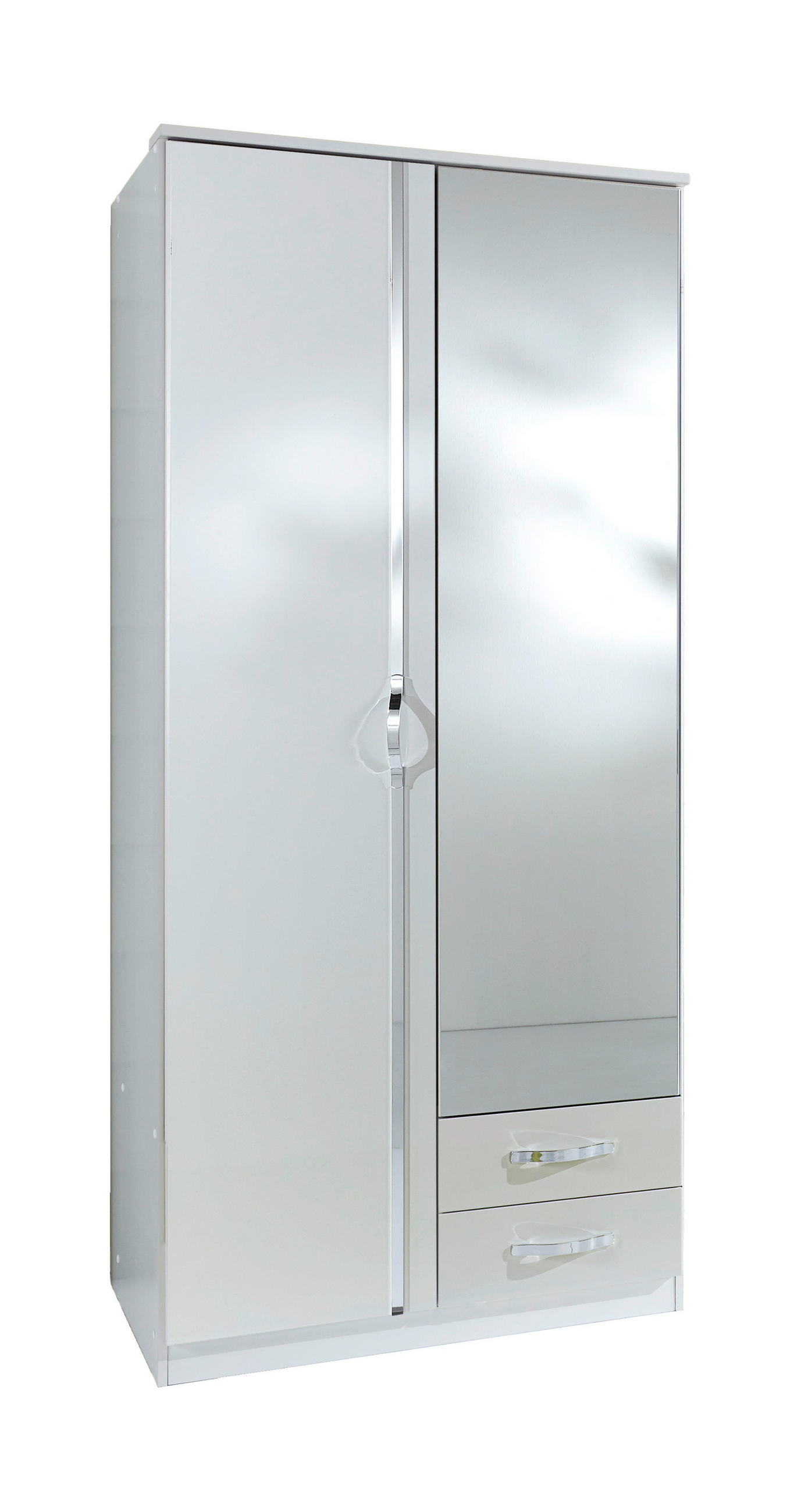 DREHTÜRENSCHRANK Weiss, Weiss Hochglanz  - Weiss Hochglanz/Chromfarben, Modern, Holzwerkstoff/Kunststoff (91/199/58cm) - MID.YOU