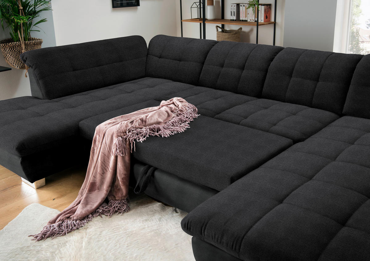 WOHNLANDSCHAFT in Mikrofaser Graphitfarben  - Chromfarben/Graphitfarben, Design, Kunststoff/Textil (211/350/204cm) - Xora