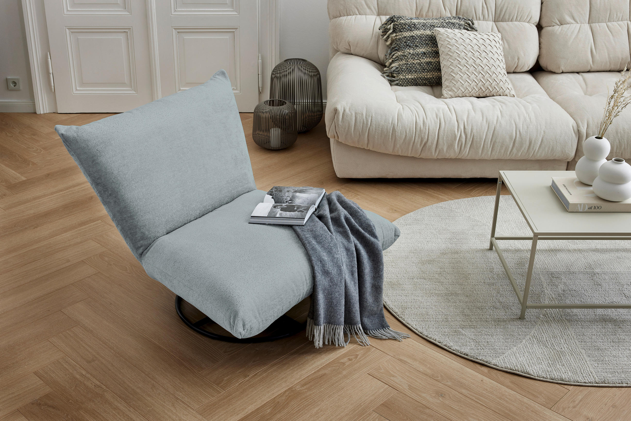 RELAXSESSEL Lesesessel Bouclé    - Schwarz/Hellblau, Design, Textil/Metall (100/78/96cm) - Livetastic