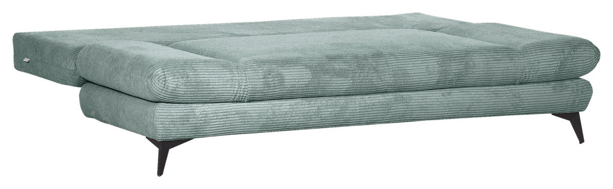 SCHLAFSOFA Cord Mintgrün  inkl. Rückenkissen, Bettkasten, Schlaffunktion, Rücken echt, Armteilverstellung, Liegefläche im Originalstoff  - Schwarz/Mintgrün, KONVENTIONELL, Textil/Metall (200/78/95cm) - home24