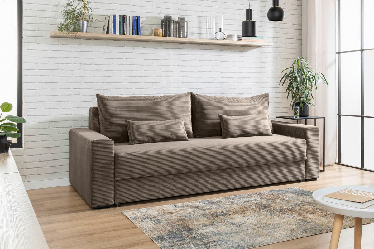 SCHLAFSOFA in Cord Taupe  - Taupe/Schwarz, Konventionell, Kunststoff/Textil (233/92/108cm) - Carryhome