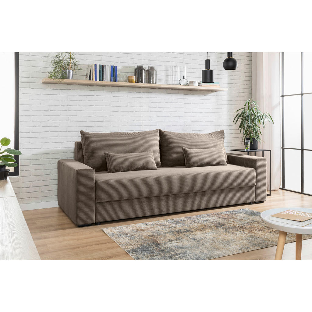Thumbnail - Carryhome Schlafsofa, Taupe, Textil, 2-Sitzer, Füllung: Schaumstoff, Silikon,Schaumstoff, Silikon, 233x92x108 cm, Liegef...