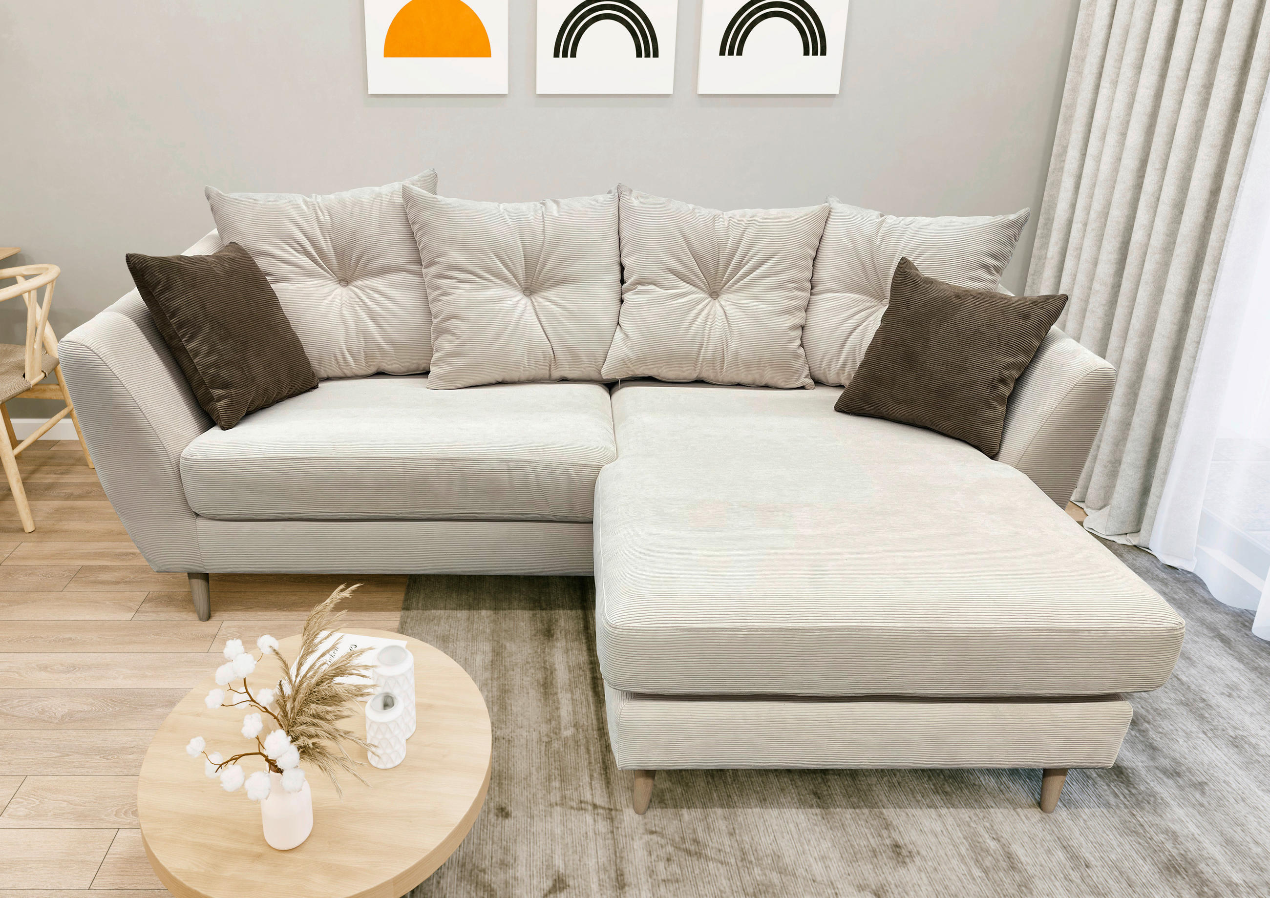 ECKSOFA Naturfarben Feincord  - Buchefarben/Naturfarben, KONVENTIONELL, Holz/Textil (211/154cm) - Carryhome