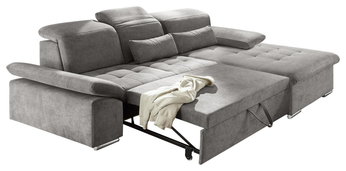 ECKSOFA Schlammfarben Mikrovelours  - Schlammfarben/Silberfarben, KONVENTIONELL, Kunststoff/Textil (276/188cm) - MID.YOU