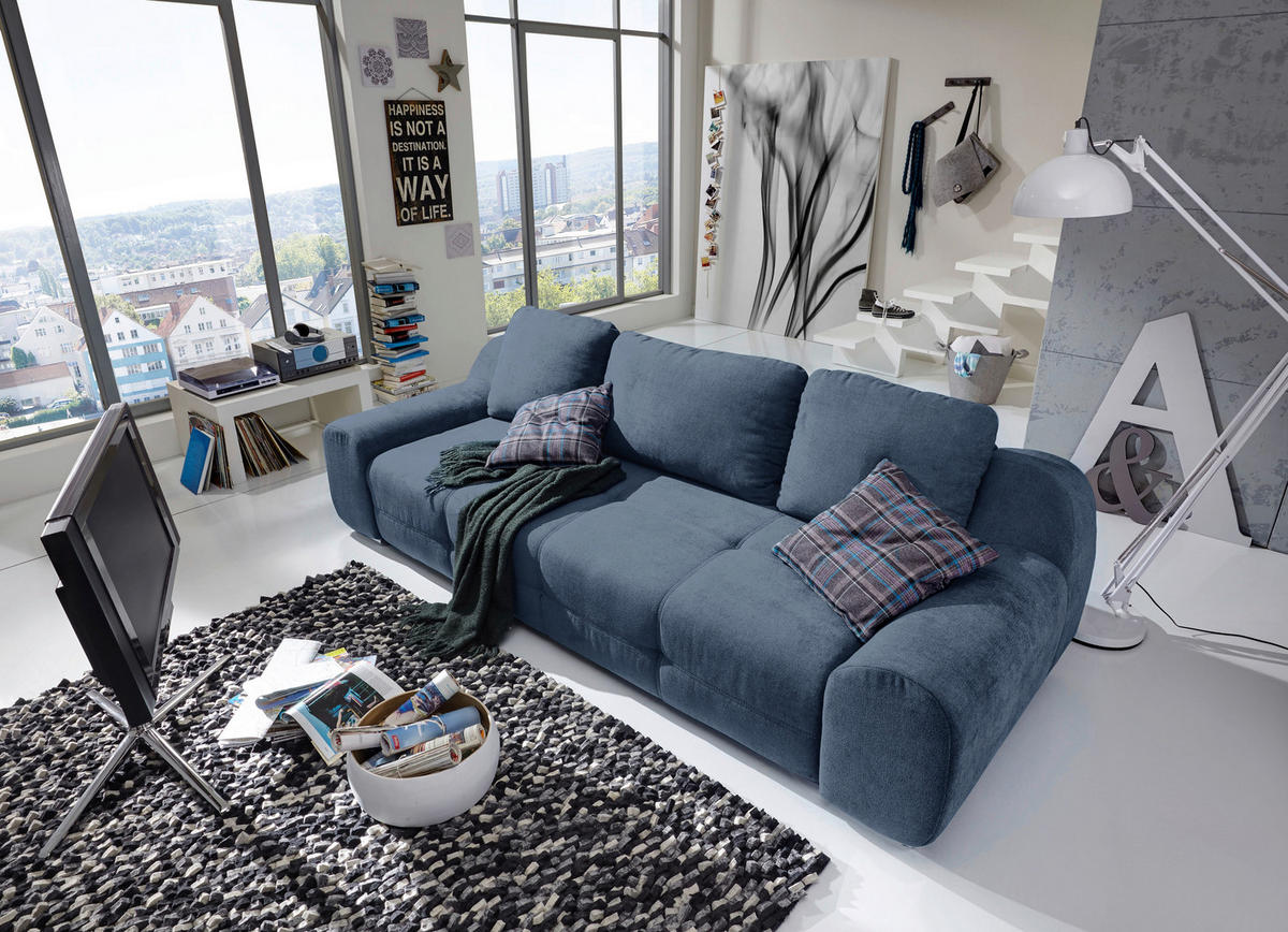 BIGSOFA in Flachgewebe Blau  - Blau, Basics, Textil/Metall (266/70/102cm) - Sit & More