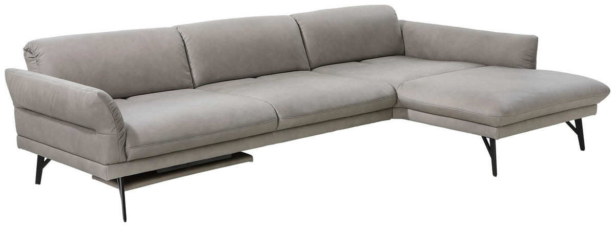 ECKSOFA Posh Grau Echtleder  - Anthrazit/Grau, Design, Leder/Metall (308/173cm) - Joop!