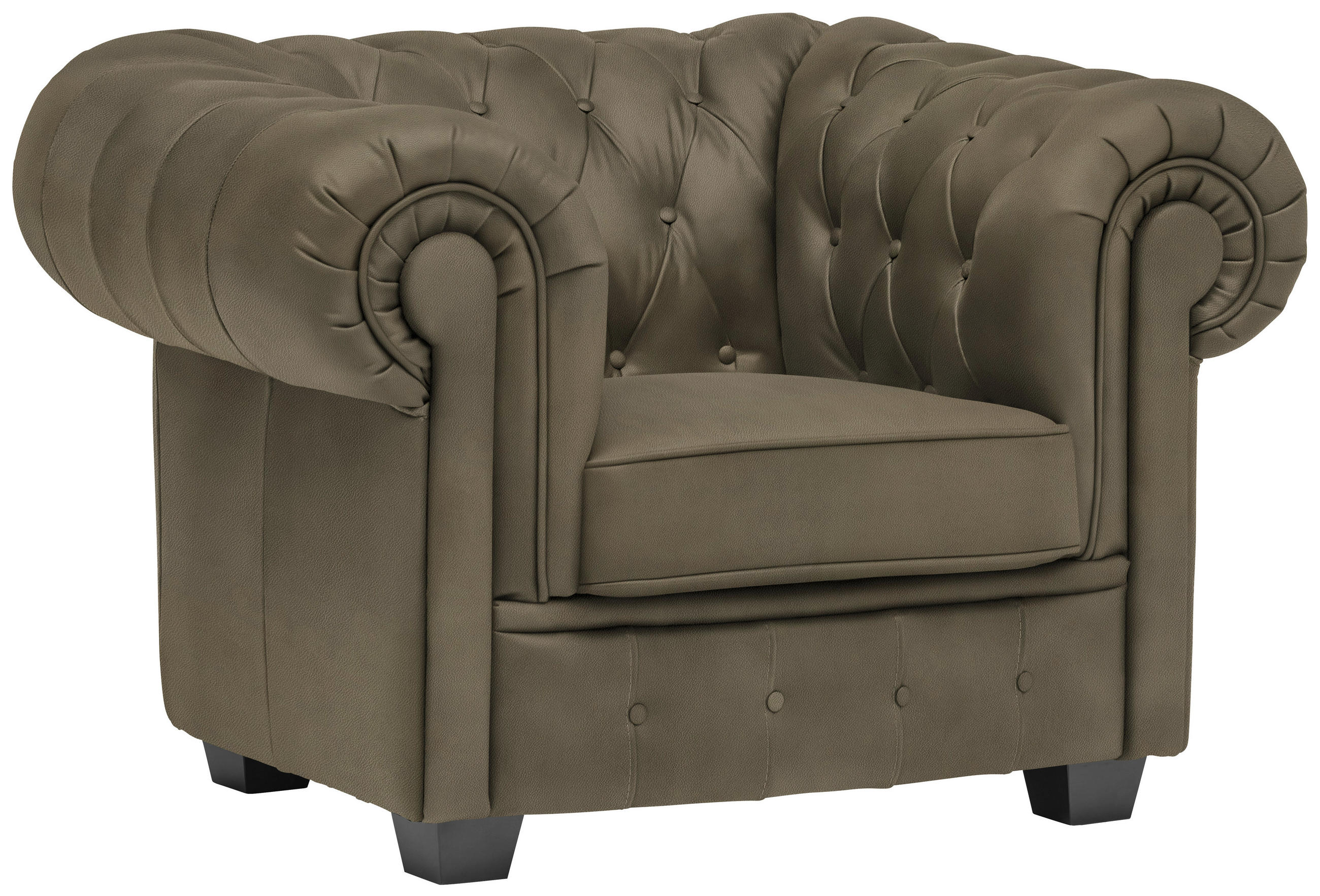 CHESTERFIELD-SESSEL in Lederlook Schlammfarben  - Wengefarben/Schlammfarben, Lifestyle, Holz/Textil (115/76,5/96cm) - Landscape