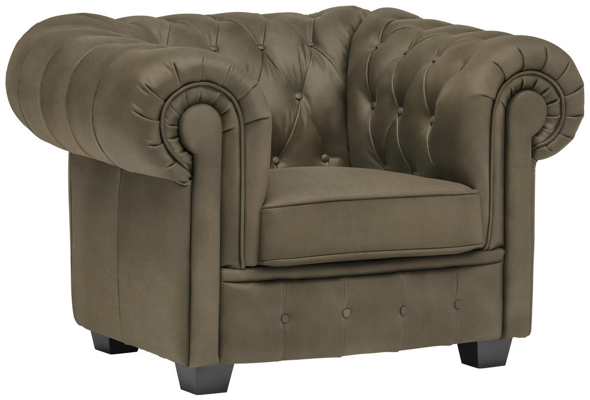 CHESTERFIELD-SESSEL in Lederlook Schlammfarben  - Wengefarben/Schlammfarben, Lifestyle, Holz/Textil (115/76,5/96cm) - Landscape