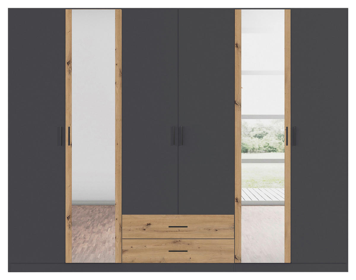 KLEIDERSCHRANK 271/210/54 cm 6-türig Grau, Eiche Artisan  - Eiche Artisan/Grau, KONVENTIONELL, Holzwerkstoff/Kunststoff (271/210/54cm) - Rauch Möbel