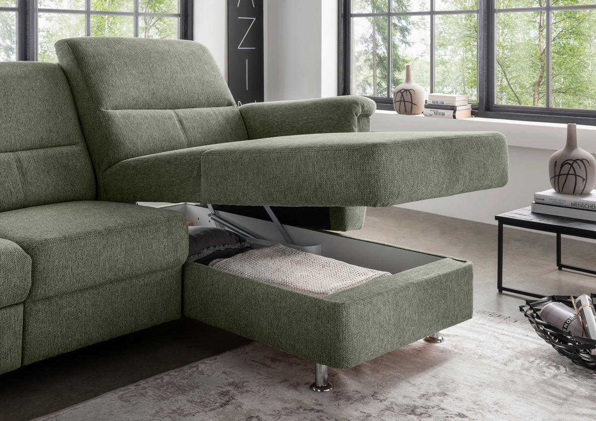 ECKSOFA in Chenille Grün  - Chromfarben/Grün, Modern, Textil/Metall (231/165cm) - Livetastic
