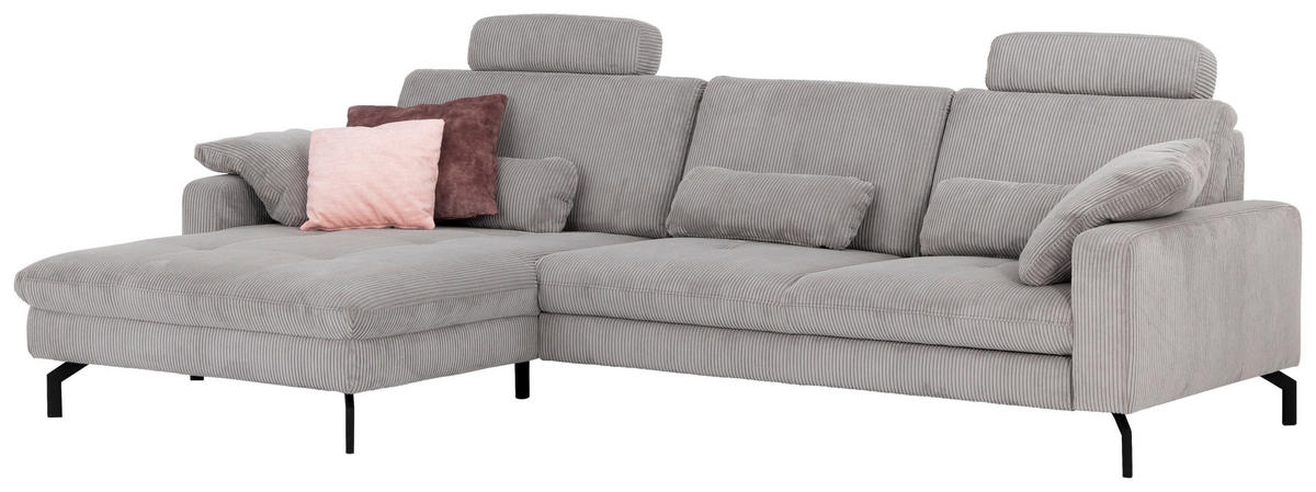 ECKSOFA in Cord Grau  - Schwarz/Grau, Design, Textil/Metall (178/302cm) - Beldomo Style