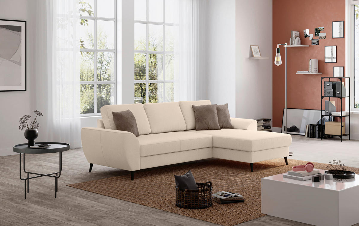 ECKSOFA Chenille Naturfarben  - Schwarz/Naturfarben, Trend, Textil/Metall (255/154cm) - MID.YOU