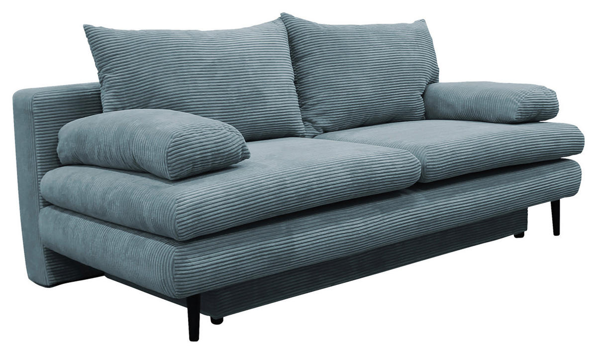SCHLAFSOFA Cord Türkis  - Türkis/Schwarz, Design, Holz/Textil (202/85/99cm) - P & B