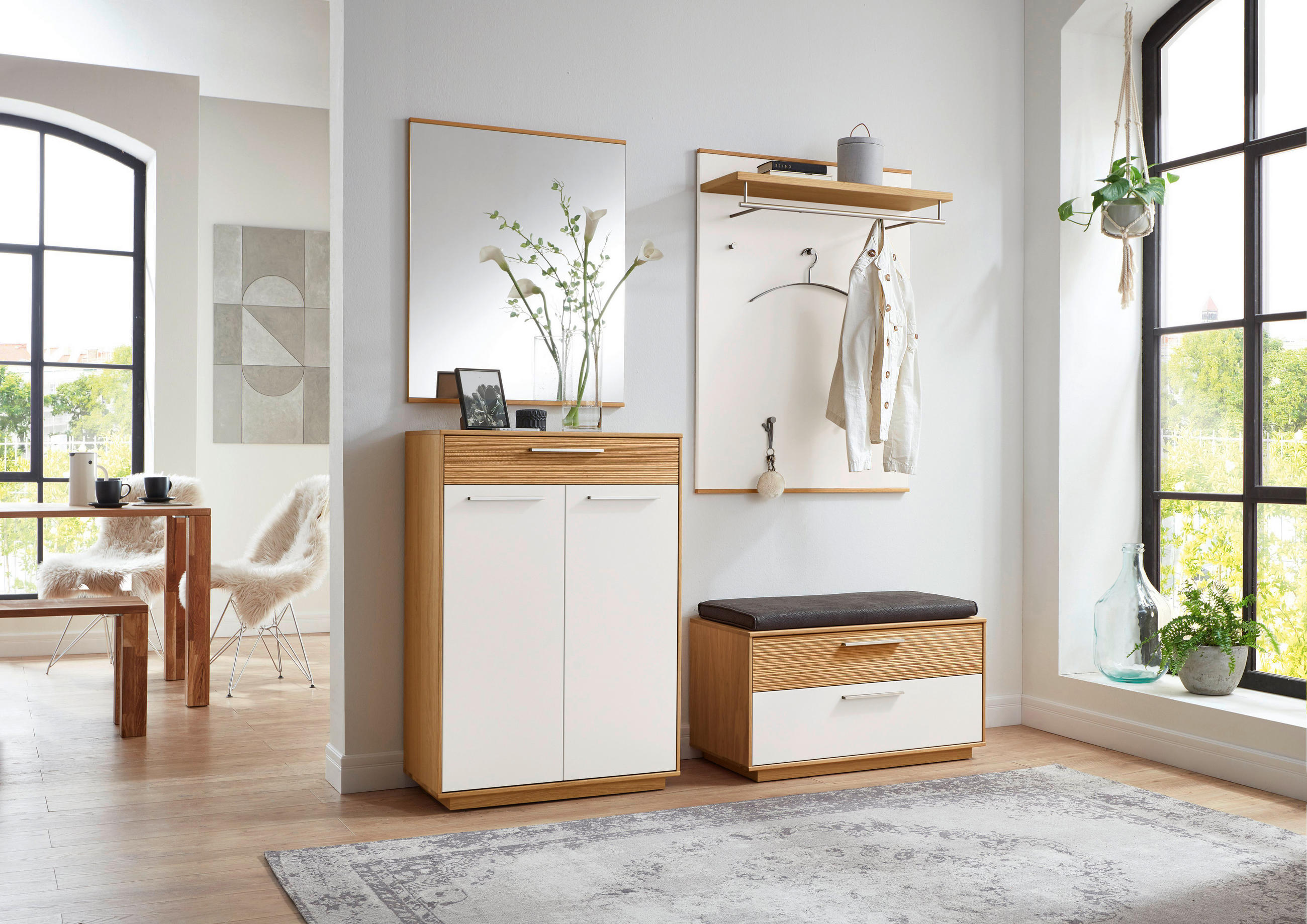 GARDEROBE 5-teilig  in 170/195/40 cm  - Eichefarben/Anthrazit, Design, Glas/Holz (170/195/40cm)