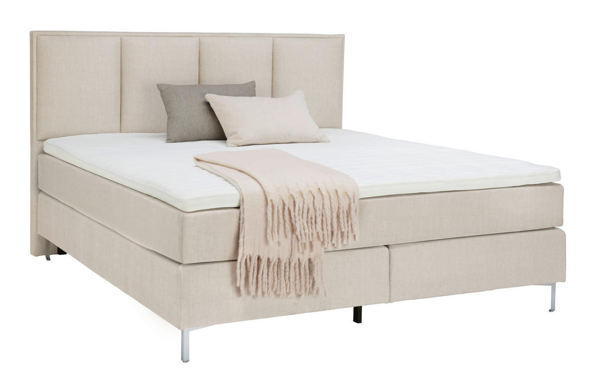 BOXSPRINGBETT 180/200 cm  in Creme  - Creme/Alufarben, Modern, Textil (180/200cm) - MID.YOU