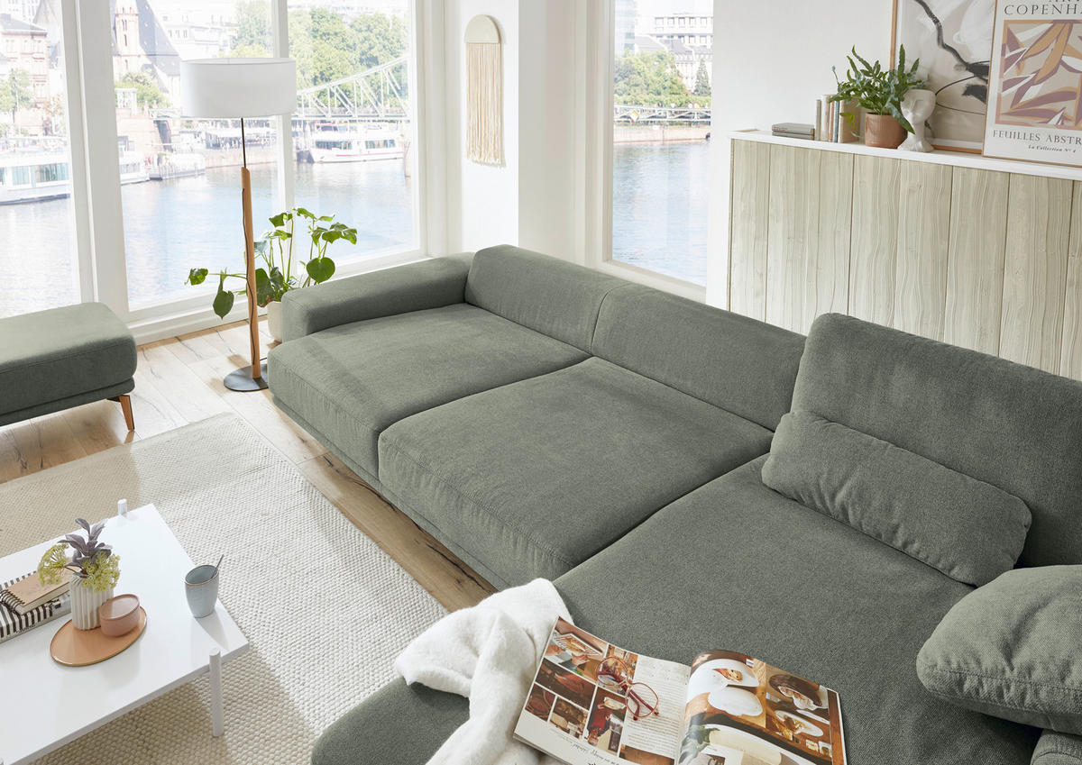 ECKSOFA in Flachgewebe Dunkelgrün  - Wildeiche/Dunkelgrün, Design, Holz/Textil (334/193cm) - Niels Andersson