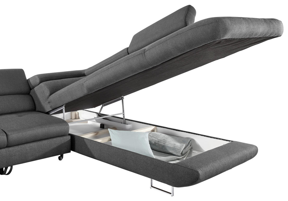 ECKSOFA Dunkelgrau Webstoff  - Dunkelgrau, Design, Textil/Metall (280/235cm) - Hom`in