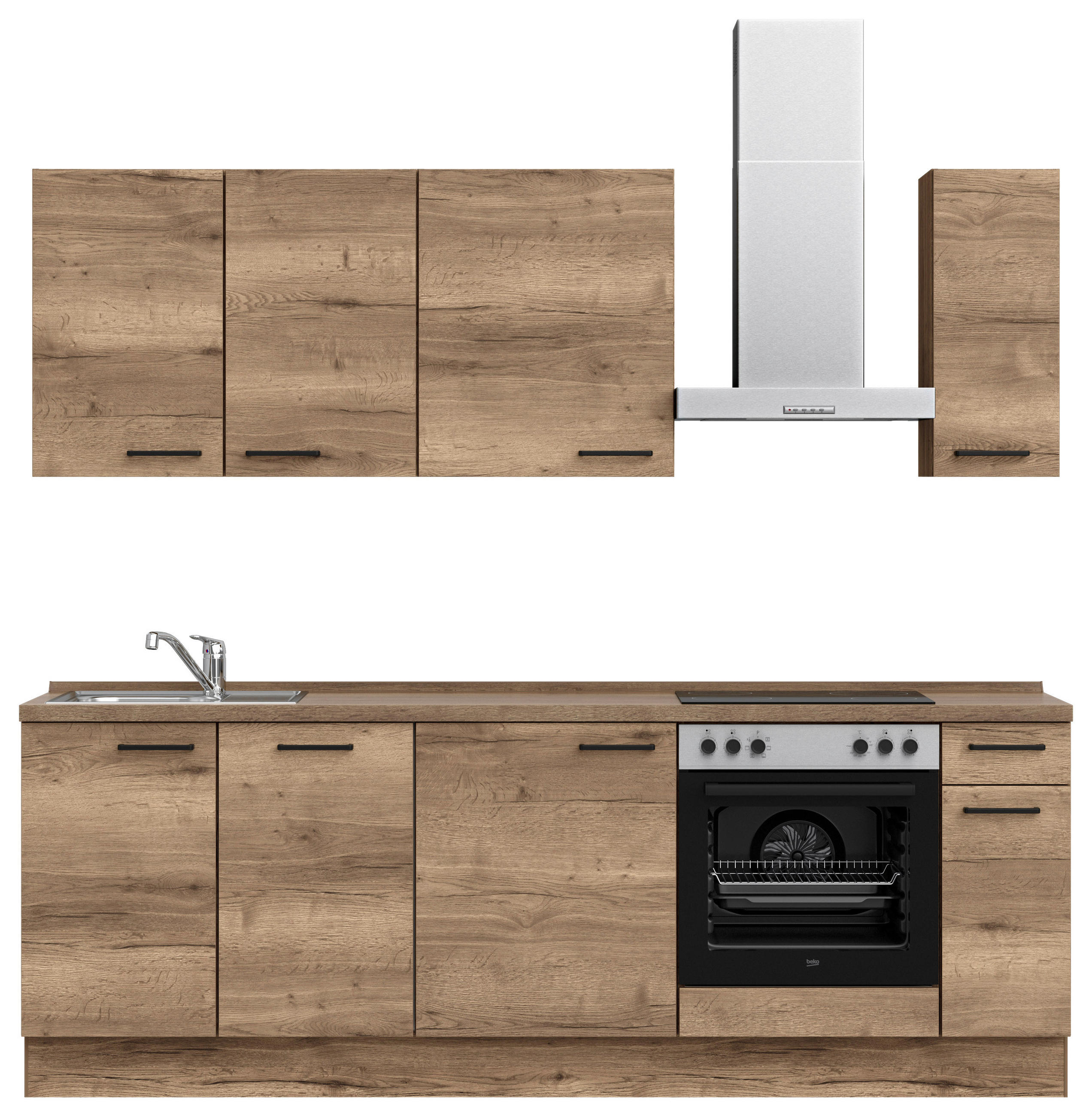 KÜCHENBLOCK 240 cm   in Eiche dunkel  - Eiche dunkel/Eichefarben, MODERN, Holzwerkstoff/Metall (240cm) - Nobilia