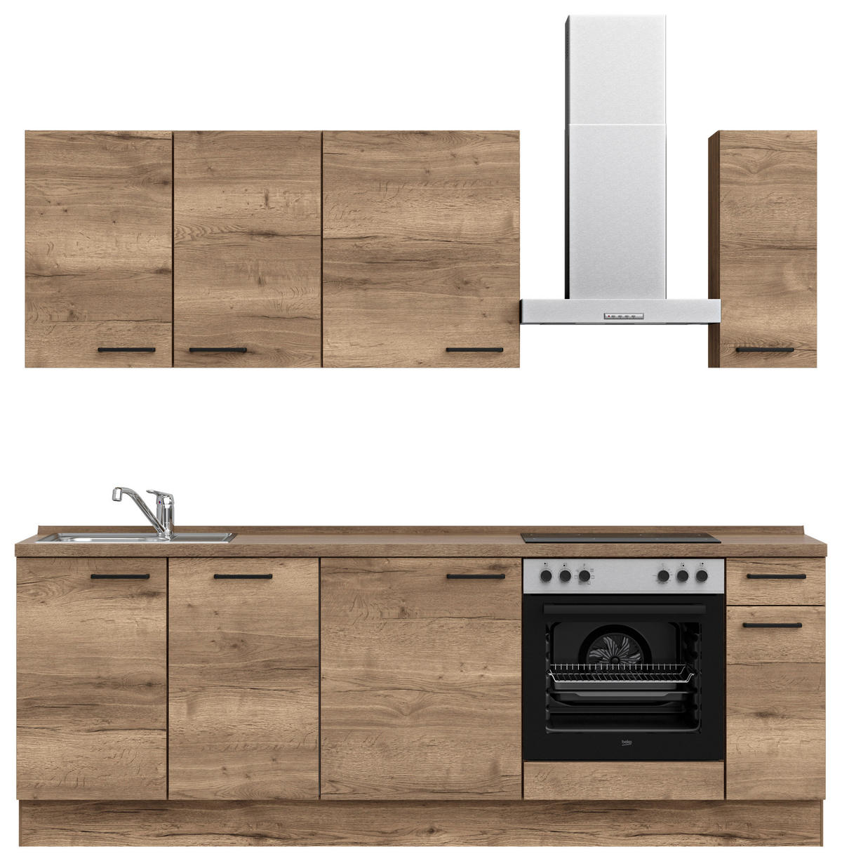 KÜCHENBLOCK 240 cm   in Eiche dunkel  - Eiche dunkel/Eichefarben, MODERN, Holzwerkstoff/Metall (240cm) - Nobilia
