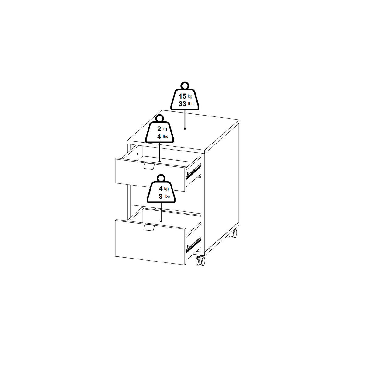 ROLLCONTAINER 40,8/60,8/48,2 cm  - Weiss/Eichefarben, Modern, Holzwerkstoff/Kunststoff (40,8/60,8/48,2cm) - MID.YOU