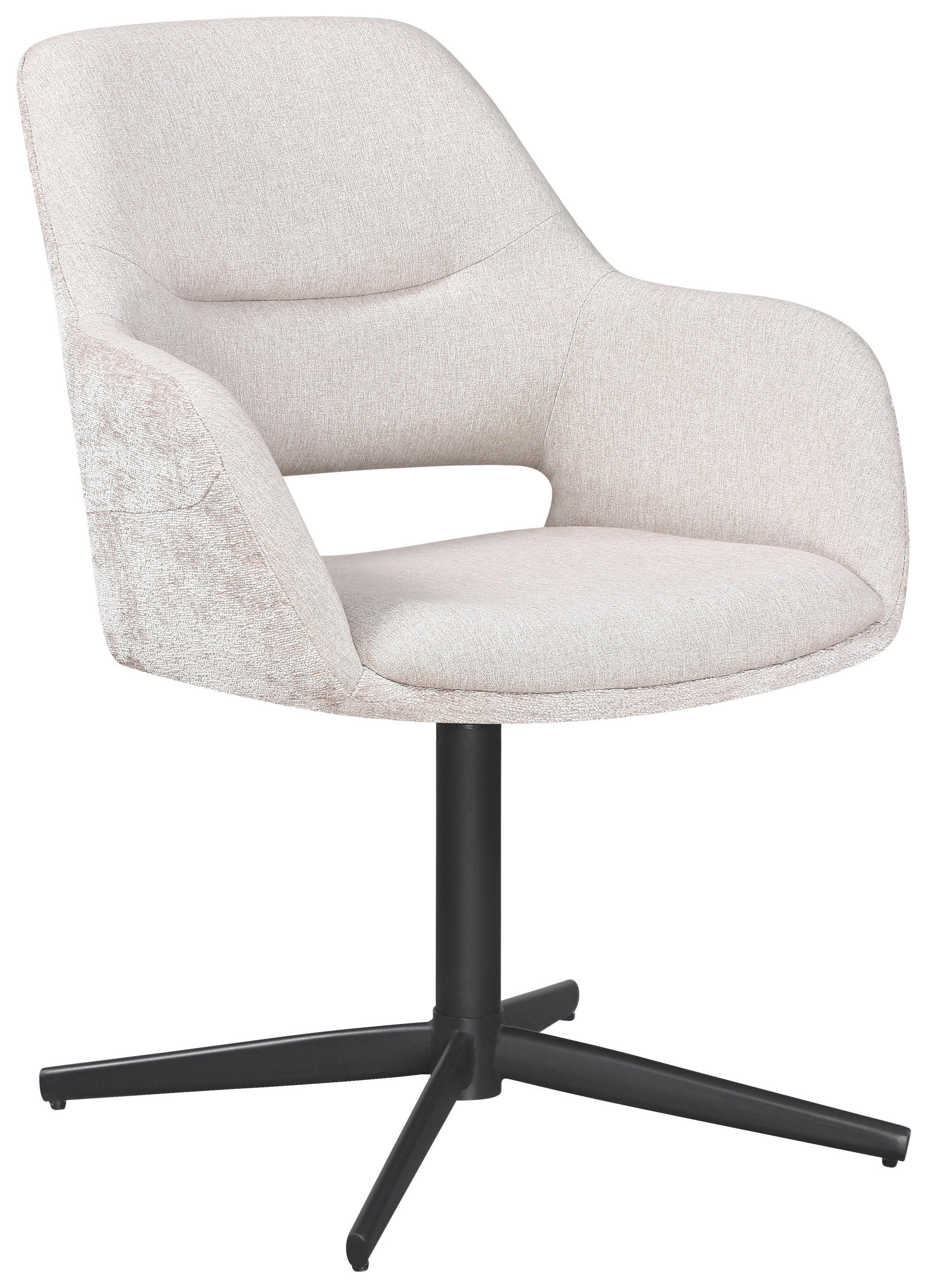 ARMLEHNSTUHL  in Eisen Chenille, Leinenoptik  - Beige/Schwarz, KONVENTIONELL, Textil/Metall (61/85/63cm) - MID.YOU