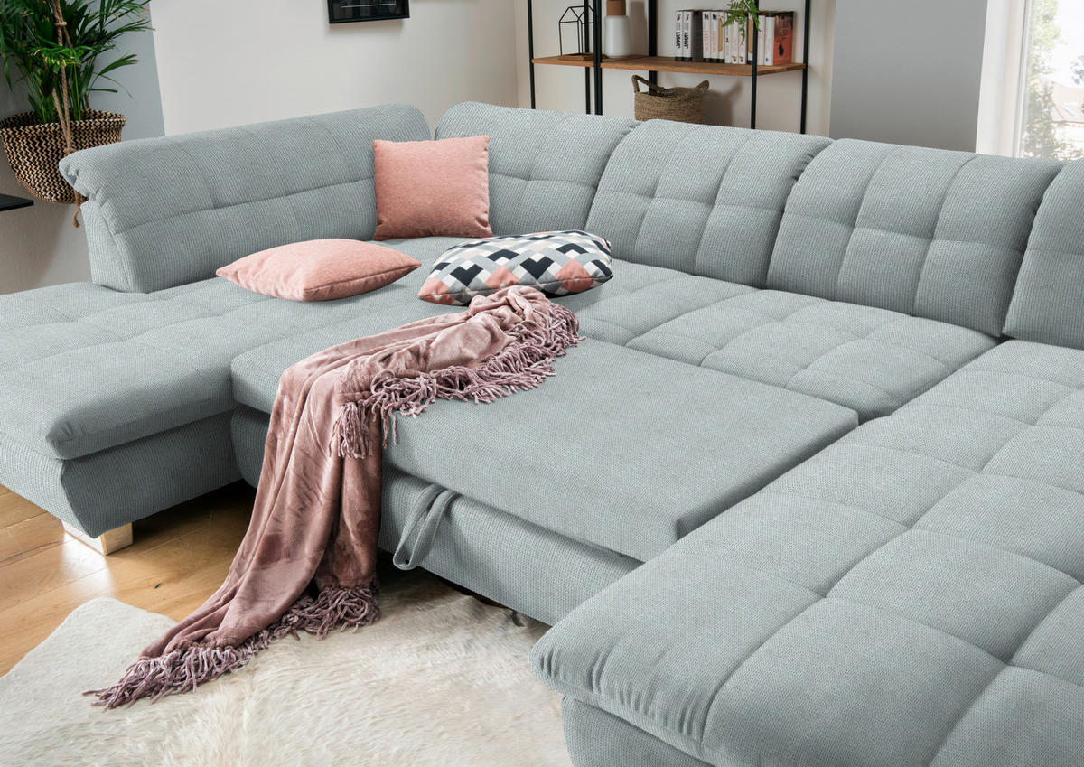 WOHNLANDSCHAFT in Mikrofaser Platinfarben  - Platinfarben/Chromfarben, Design, Kunststoff/Textil (211/350/204cm) - Xora