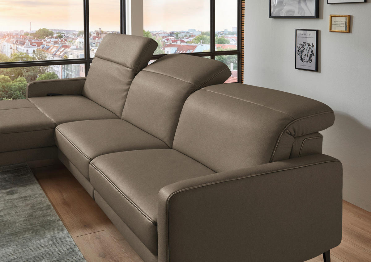 ECKSOFA  Echtleder Taupe  - Taupe/Schwarz, Design, Leder/Metall (179/323cm) - Dieter Knoll