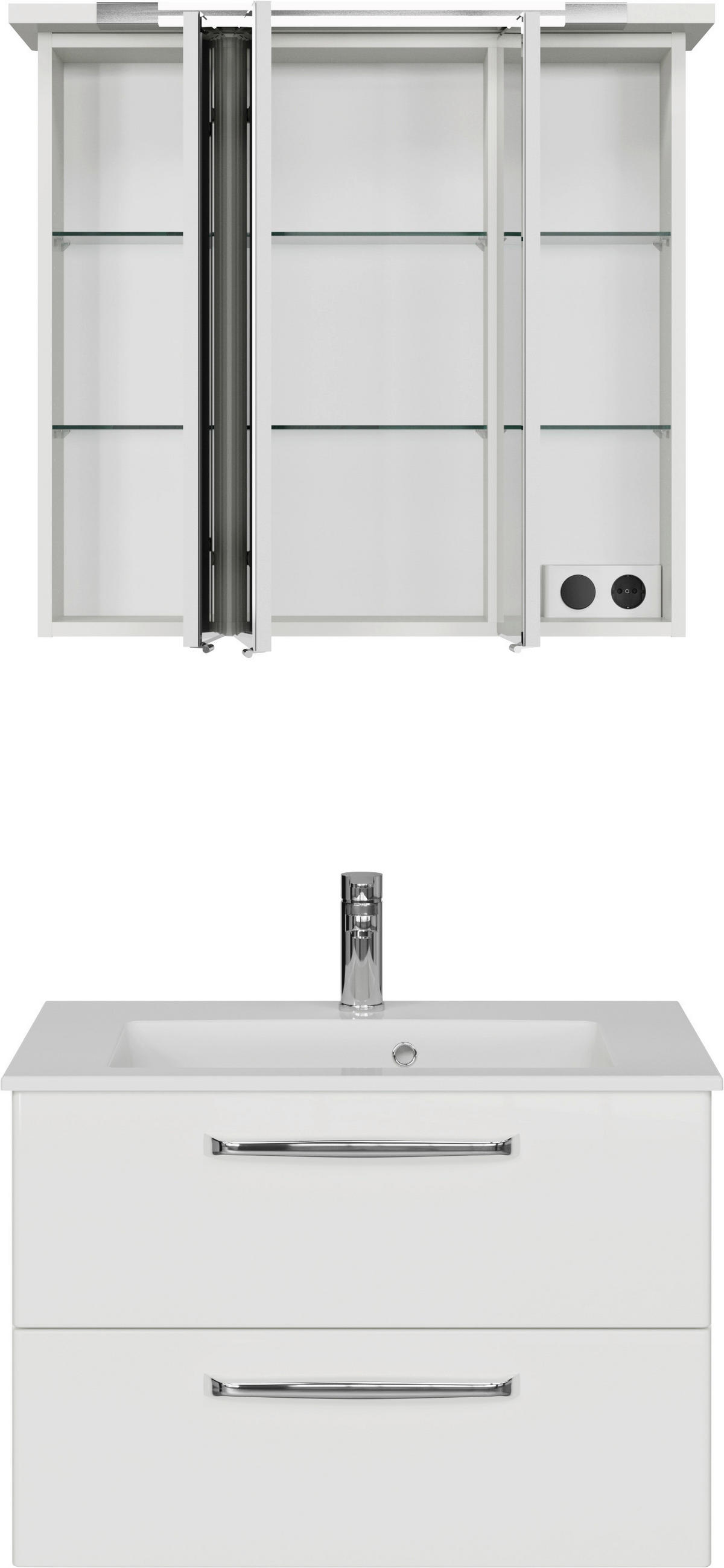 BADEZIMMER  in 77 cm  - Chromfarben/Weiß Hochglanz, Design, Glas/Holzwerkstoff (77cm) - Sadena