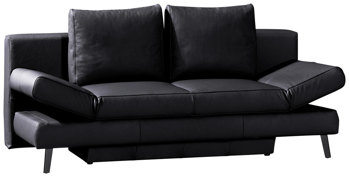 SCHLAFSOFA Schwarz Echtleder  - Schwarz, KONVENTIONELL, Leder/Metall (200/85/90cm) - Novel