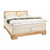 BOXSPRINGBETT 180/200 cm,  in Eichefarben, Beige, Matratze, gepolstertes Kopfteil, Topper, H3 = fest  - Eichefarben/Beige, Design, Holz/Textil (180/200cm) - Linea Natura