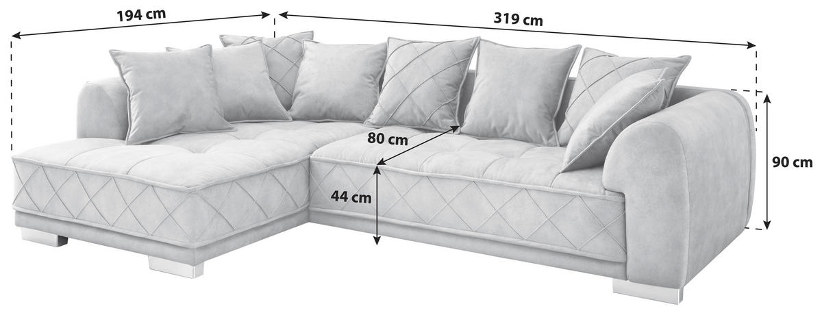 ECKSOFA in Mikrovelours Anthrazit  194/319 cm  - Anthrazit/Silberfarben, Basics, Holzwerkstoff/Kunststoff (194/319cm) - MID.YOU