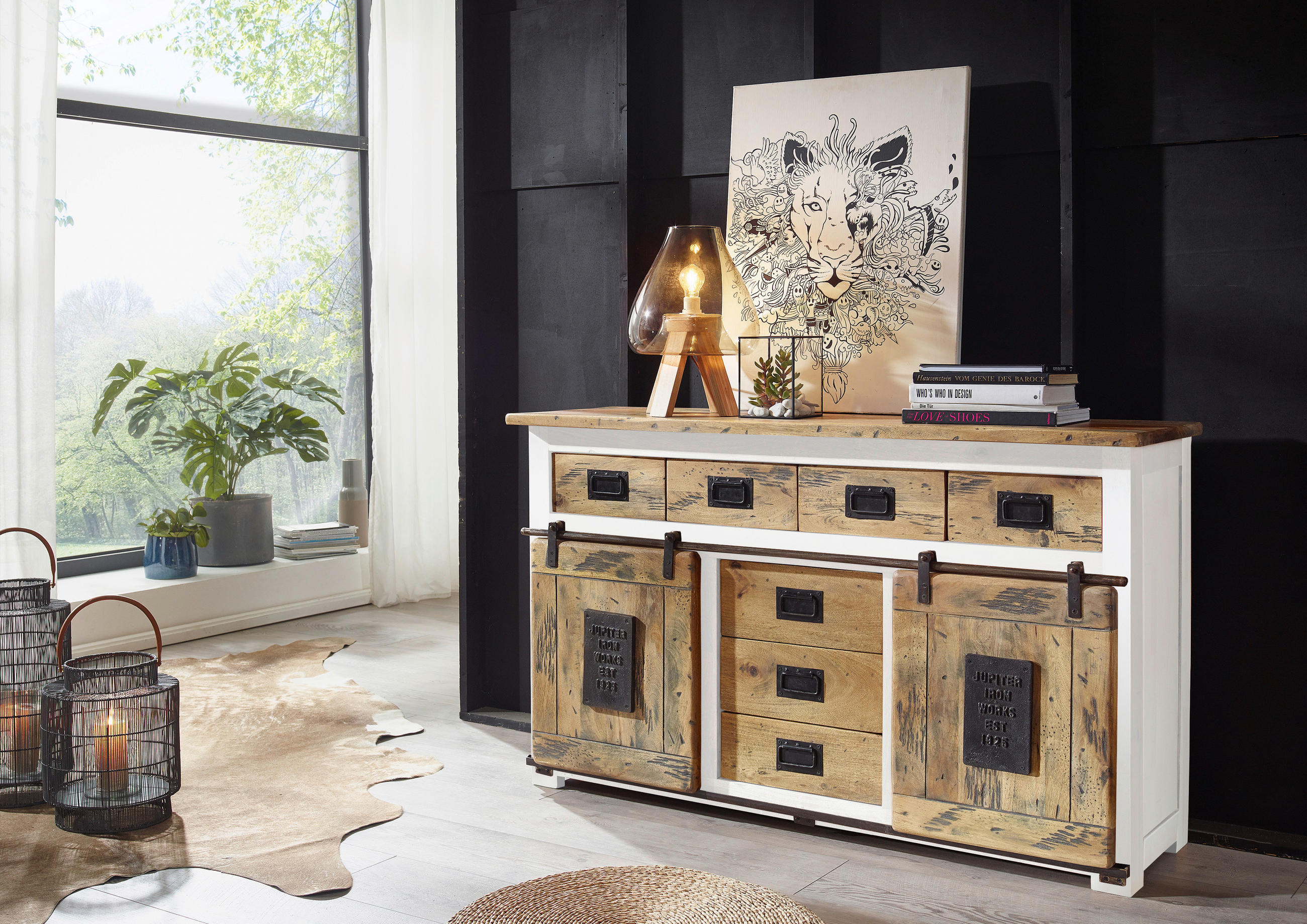 SIDEBOARD 150/90/45 cm  in Braun, Schwarz, Weiß  - Schwarz/Braun, KONVENTIONELL, Holz/Metall (150/90/45cm) - Livetastic