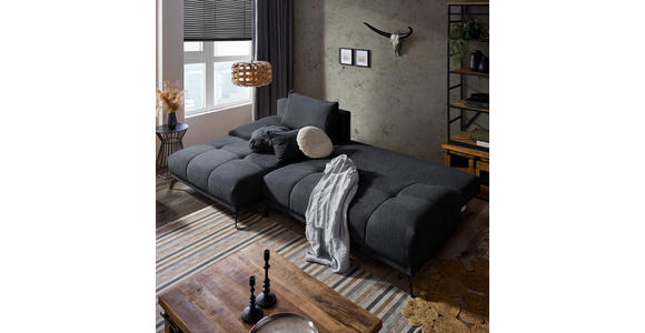 ECKSOFA in Chenille Dunkelblau  - Schwarz/Dunkelblau, MODERN, Textil/Metall (182/290cm) - Hom`in