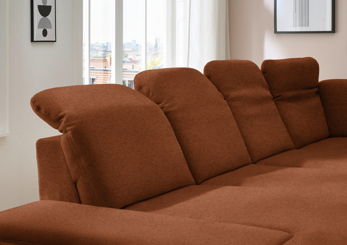 WOHNLANDSCHAFT  in Chenille Rostfarben  - Rostfarben/Schwarz, Design, Textil/Metall (198/364/255cm) - Beldomo Style