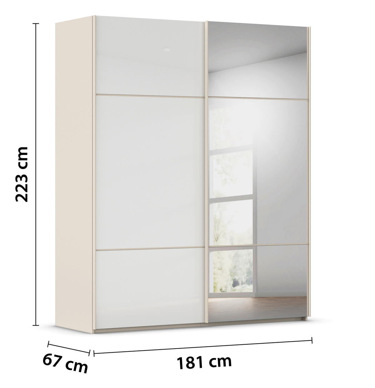 SCHWEBETÜRENSCHRANK 181/223/68 cm 2-türig Champagner, Weiß  - Champagner/Weiß, KONVENTIONELL, Glas/Holzwerkstoff (181/223/68cm) - Novel