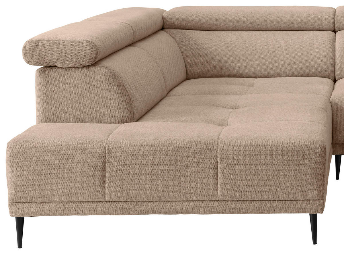 ECKSOFA INTERA Hellbraun Struktur Kopfteilverstellung, Sitzvorzug  - Hellbraun/Schwarz, KONVENTIONELL, Textil/Metall (225/305cm) - Livetastic